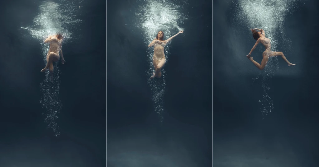 Collage of a woman underwater