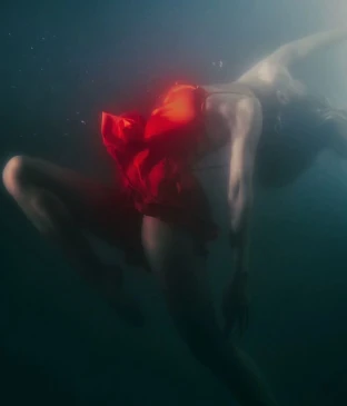 Red dress underwater