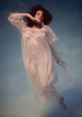 A girl in white underwater